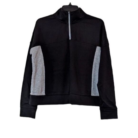 Xersion Womens PL Black Gray Sweatshirt Pullover 3/4 Zip Long Sleeve Colorblock - Picture 1 of 8